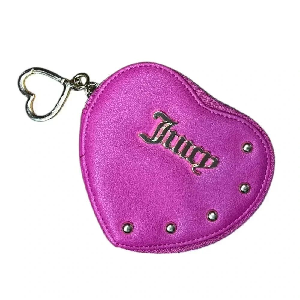 Small Hot Pink and Gold Juicy Couture Keychain Wallet Coin Purse LIKE NEW Logo